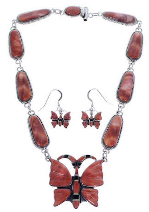 Sterling Silver Butterfly Multicolor Jewelry Link Necklace Set PX37091